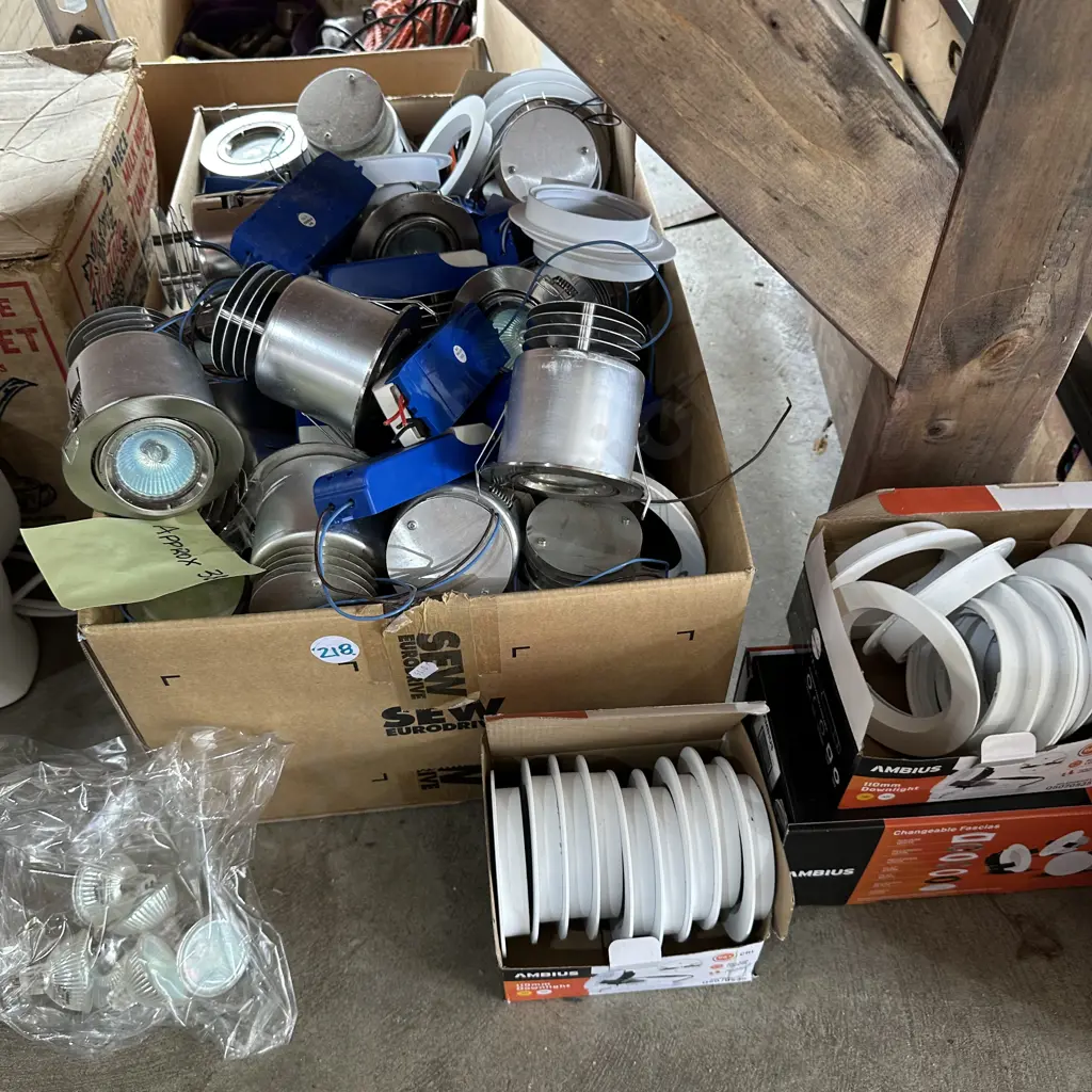 Approx 38 modern downlights and lamps to fit. Image 1++