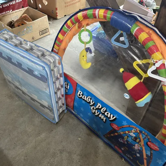 Baby play gym and interlocking mat.
