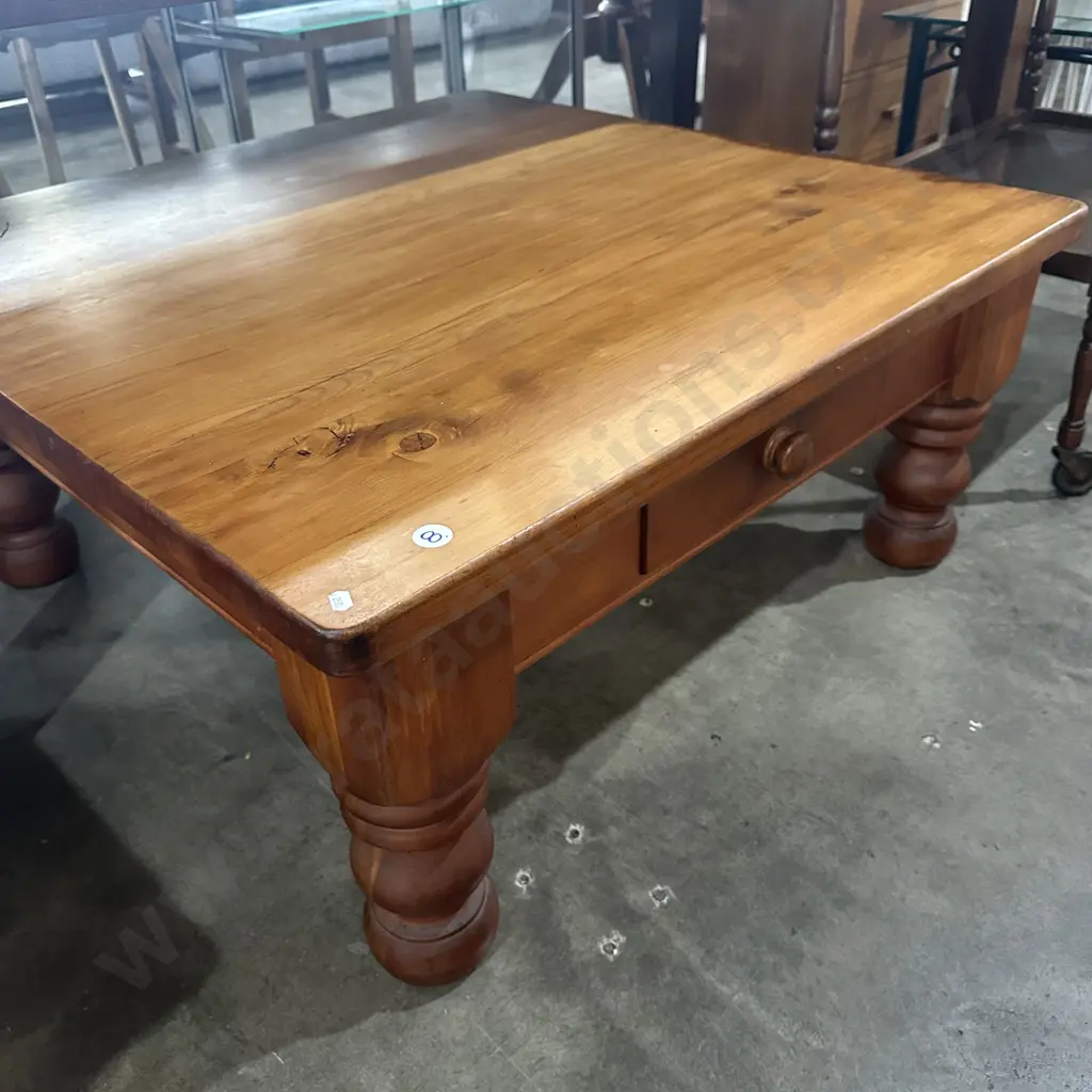 solid square wooden coffee table with drawer 960mm Image 1++