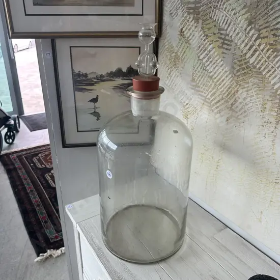antique glass 6.6 gallon demijohn with a rare glass air lock