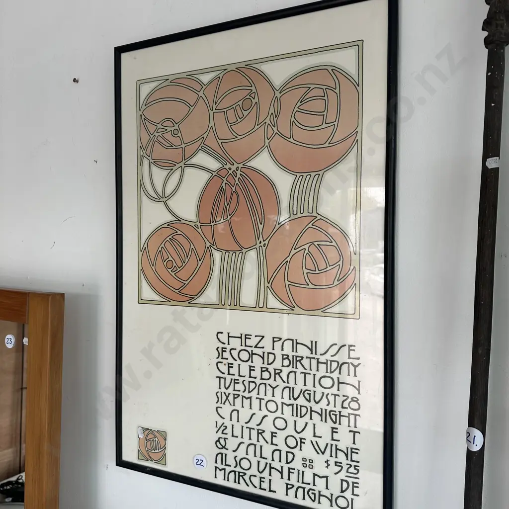 Art Nouveau reproduction advertising picture for Chez Panisse 2nd birthday 1973 Image 1++