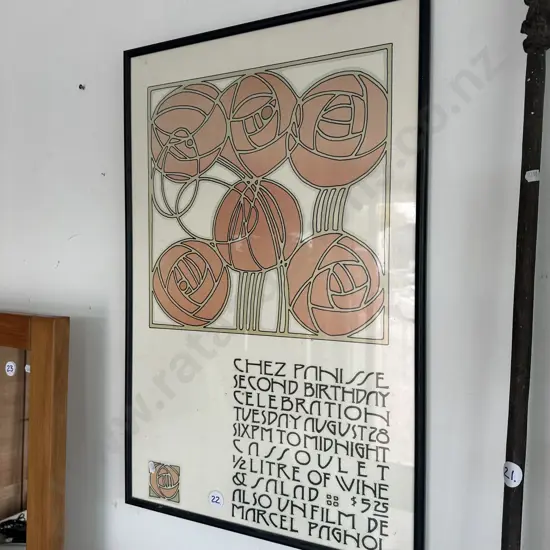 Art Nouveau reproduction advertising picture for Chez Panisse 2nd birthday 1973