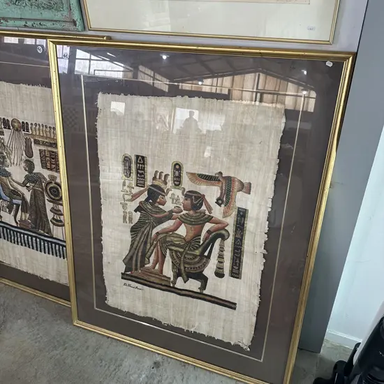 large Egyptian hand painted  papyrus framed artwork 1260 x 1000