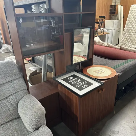 Sewing cabinet and wall unit.
