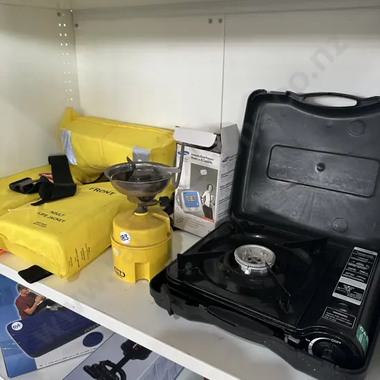 shelf lot life jacket and camping gear etc