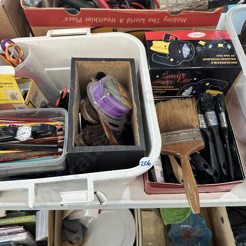 Stationery, paint brushes, car rechargeable spotlight etc. Image 1++