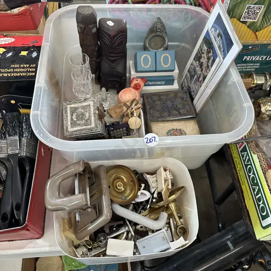 Two boxes of hardware and kiwi anna etc.