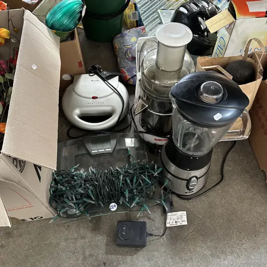 Bay lot scales, appliances, lights and artificial flowers etc.