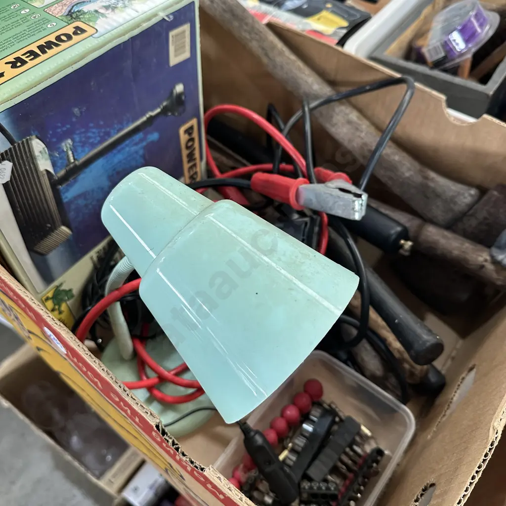 Box gardening tools and pump, jumper leads etc. Image 1++