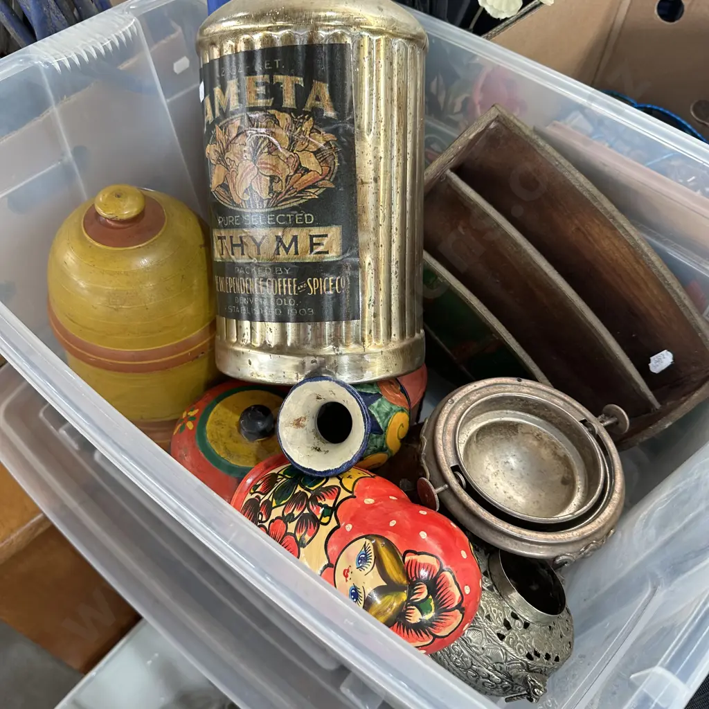 Lidded bin plus Russian doll, lamps, decorative items etc. Image 1++