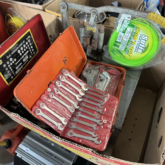 Toolbox, sockets, trimmer line etc.